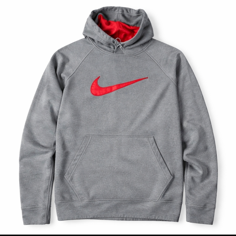 Nike Men's Hoodie in Gray with Red Accents